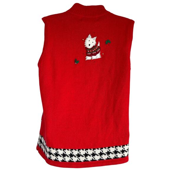 Vintage Scottie Dog Christmas Sweater Vest Red Size Medium Holiday Comfy - Picture 2 of 6